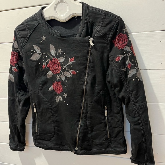 🩶 Monari embroidered moto-style jacket, estimated size L (based on measurements) - Picture 11 of 11